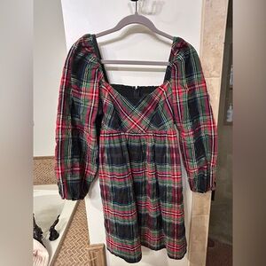 J. Crew Multicolor Plaid Puff Sleeve Dress